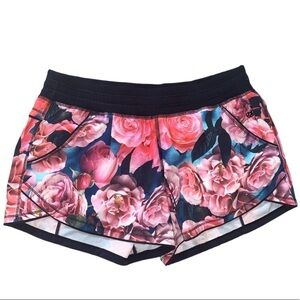 Lululemon Secret Garden Black Pink Rose Floral Runner Short